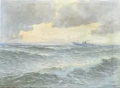 Henk Dekker, Stoomvrachter op volle zee, Olieverf op linnen