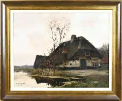 Adrianus Zwart, Drentse boerderij bij avond, Olieverf op linnen