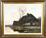 Adrianus Zwart, Drentse boerderij bij avond, Olieverf op linnen