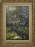 Arnold Marc Gorter, Bosbeek met eenden, Olieverf op linnen.met originle kapitale lijst Afmeting: zonder lijst is H 101x B 75 cm
