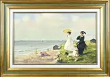 Gerard van Houten, Strandgezicht met dames, Olieverf op paneel