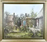 Albert Buikema, Boeren achterhuis, Olieverf op linnen