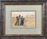 Bernard Blommers, Boeren paar op zandpad, Aquarel op papier
