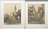 2x Cor Veenstra, Haven + Dorpsgezicht, Gemengde techniek op papier