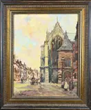 H. Schaap, Stadsgezicht met figuren, Olieverf op paneel