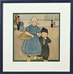 Rie Cramer, Volendamse vissers-kinderen, Litho op papier