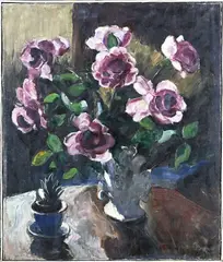 Elise Dom, Rozen en cactusplantje, Olieverf op linnen