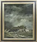 Louis Ector 1921-2004, Boerderij met knotwilg, Olieverf op linnen