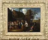 Monogram D.T., 17e Eeuw, Dorpsfeest met figuren, Olieverf op linnen