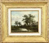 Georgius Heerebaart, Hollands landschap met vissers, Olieverf op paneel