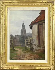 Frans Everbag, Stadsgezicht Arnhem, Olieverf op paneel