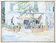 Pol Dom, Terras met figuren Saint Raphaël, Olieverf op linnen