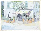 Pol Dom, Terras met figuren Saint Raphaël, Olieverf op linnen