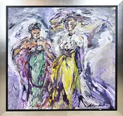 Lilian Luiten, 2 Wandelende dames, Acryl op linnen