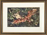 Louis Boermeester, Roofvogel in boscage, Aquarel op papier