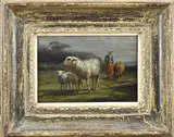 Frans Lebret, Landschap met schapen en herder, Olieverf op paneel
