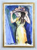 Freek van den Berg, Dame met hoed, Gouache op papier