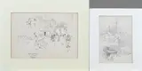 2x Joseph Pewell, Market place +Eifeltoren, 2x Lithografie vanJosehp Penell