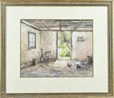 Willem Johannes Weissenbruch, Los hoes met kippen, Aquarel op papier