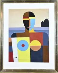 Monogram K.M., Abstract, Plakaatverf op papier