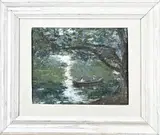 L. Frank, Figuren in roeiboot, Olieverf op schilderskarton