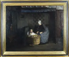 Interieur met moeder en kind by Lammert van der Tonge, Olieverf op linnen, offered Jul 2025