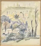 Monogram Rmg, Dorpgezicht, 1956, Aquarel op papier