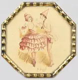 Pao Neuman, Pierrot met danseres, Aquarel op papier