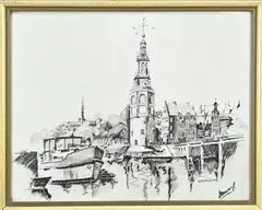 Dirk Kruizinga, Westertoren Amsterdam, Houtskool op papier