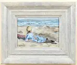 Cor Schaap, Liggende vrouw op strand, Olieverf op paneel