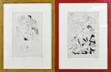 2x Gaston Barret, 2x Vrouwelijk naakt, Twee erotische lithografieën met vrouwelijk naakt