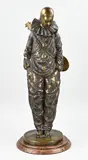 Pierrot by op marmeren basement Antiek bronzen beeld van Pierrot, Antiek bronzen beeld van Pierrot, op marmeren basement, offered Jul 2025