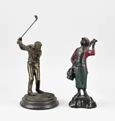 2x Bronzen beeld, Golfer