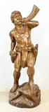 H 154 cm. by Oosters gestoken figuur met hoorn, Groot Oosters gestoken figuur van teakhout, offered Jul 2025