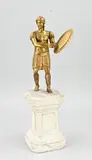Vuurverguld beeld op marmeren basement, H 48 cm., 19e Eeuws vuurverguld bronzen beeld op Carrara marmeren sokkel