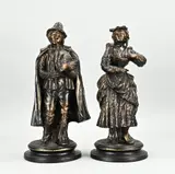 2x Antiek terracotta figuur, 1880, Twee antieke bronskleurige terracotta figuren