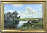 Jan Hillebrand Wijsmuller, Hollands weidelandschap met koeien, Olieverf op linnen