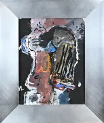 Moderne compositie by Gerrit Postma, Gemengde techniek op board, offered Jan 2025