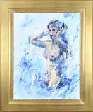Lilian Luiten 1944 - 2012 Enschede, Naakte dame in water, Gouache op paneel