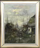 Theodorus van Oorschot, Boerderij met boer en kippen, Olieverf op linnen