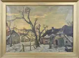 Willem Boekstal, Winterse boerderij te Blaricum, Olieverf op linnen