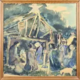 P.C. Kloes, Geboorte Jezus in stal, Aquarel op papier