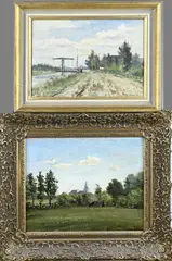 2x J.H. Coster, 2x Landschap, Olieverf op linnen