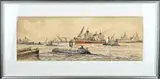 Wim Bos, Havengezicht Rotterdam, Gemengde techniek op papier