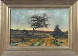 Romke Faber, Fries landschap met huis, Olieverf op linnen