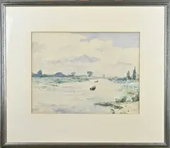 Albert Torie, Gezicht op IJssel, Aquarel op papier