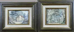 2x Ongesigneerd, Landschappen met figuren, Aquarel op papier