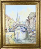 Hendrik Schaap, Stadsgezicht oude Rijn Woerden, Gouache op papier