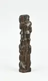 Houten sculptuur, St. Joris en de draak, 18e Eeuws figuur van coromandel hout