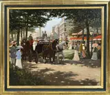 Carel van Rooijen, Stadsgezicht met figuren, Olieverf op linnen